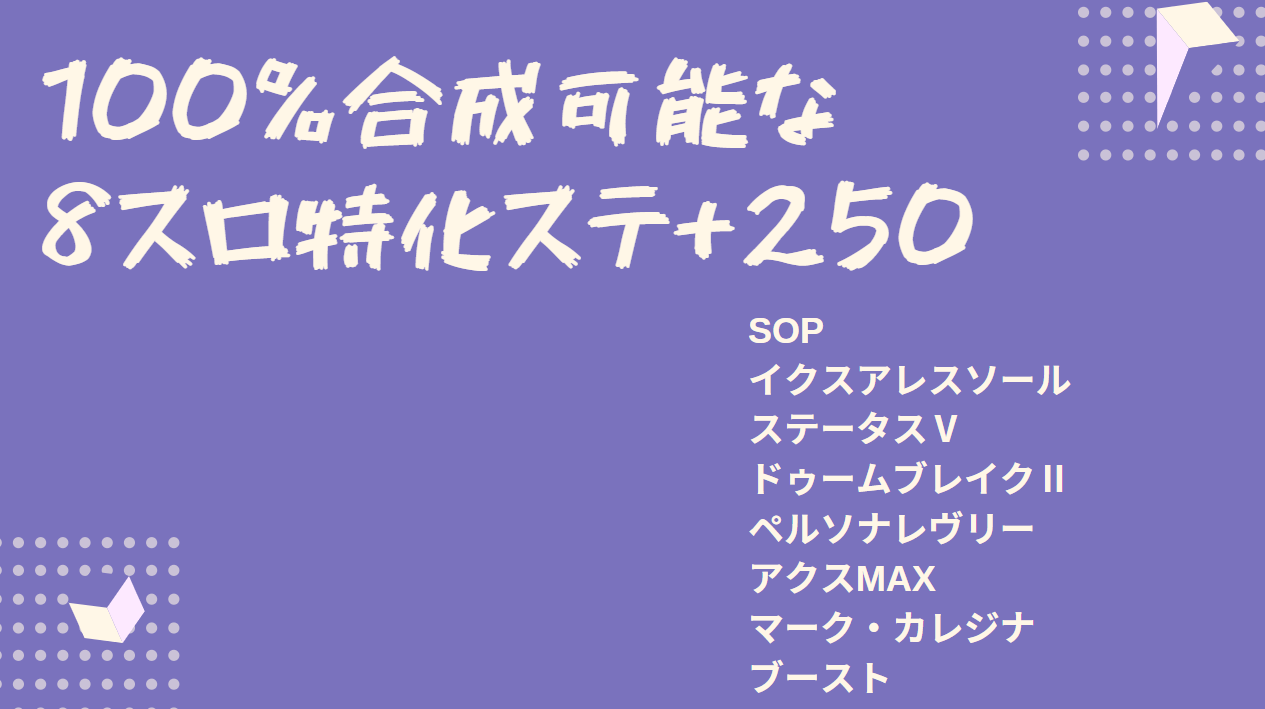 Pso2 100 合成可能な8スロユニット特殊能力レシピ 特化ステ 250 Baskmedia