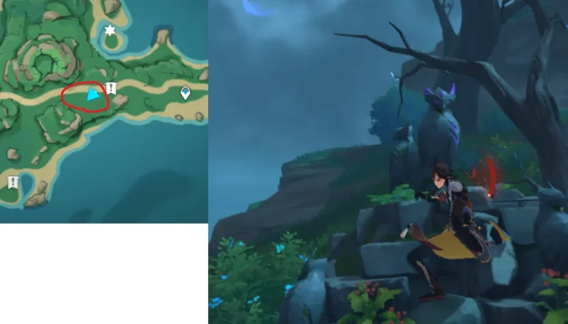 鶴観島入り口の雷鳥の像