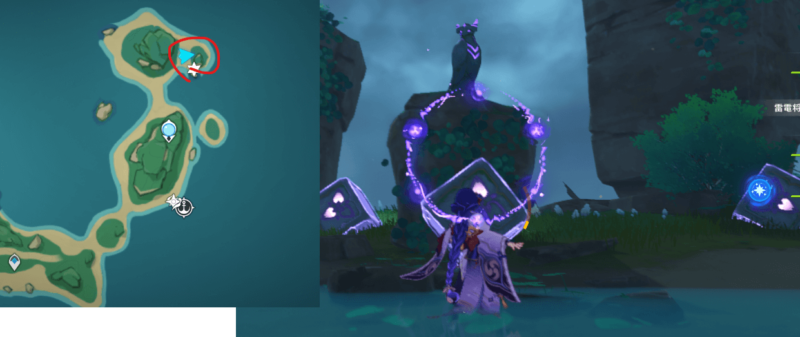 鶴観島北東の出島の雷鳥の像