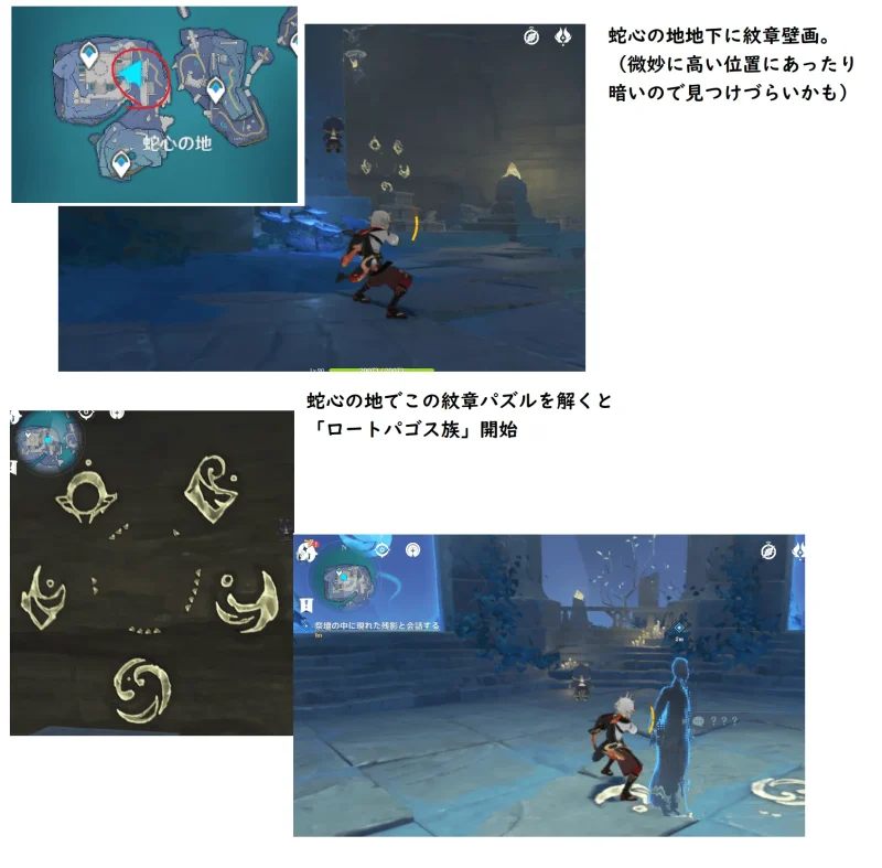 原神 げんしん 淵下宮 ロートパゴス族 世界任務 稲妻 受注 蛇心の地 地下 紋章 5つの紋章