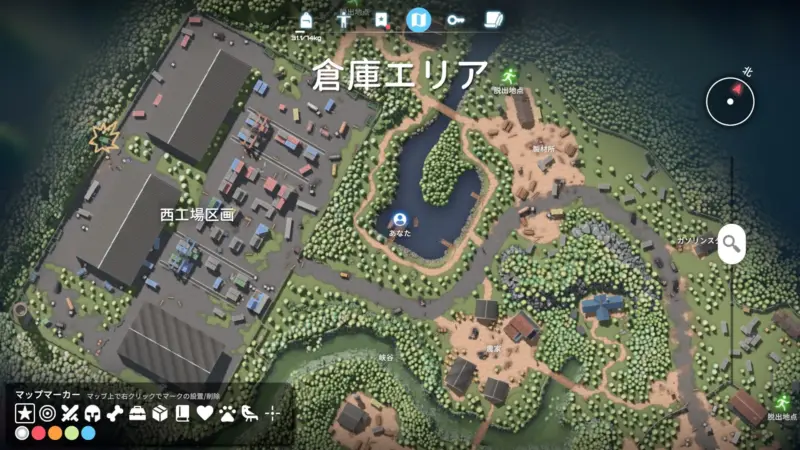 クエスト「釣り好き-2」倉庫エリアの釣り場(MAP)