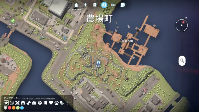 船着き場近くの丘でサンプル採取する場所