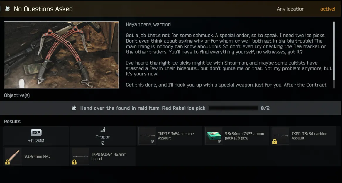 Prapor「No Questions Asked」