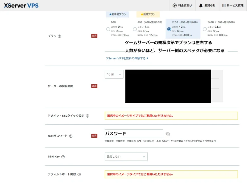 エックスサーバーVPSの契約(パスワード)