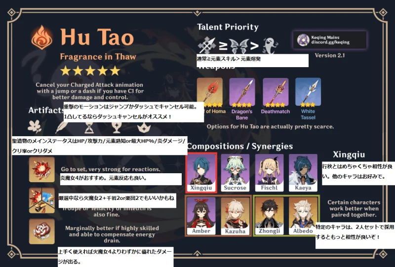 【原神】海外 胡桃 評価 ビルド 聖遺物 メインステータス 武器 最適武器 行秋 パーティ編成 ガイド 簡易ガイド