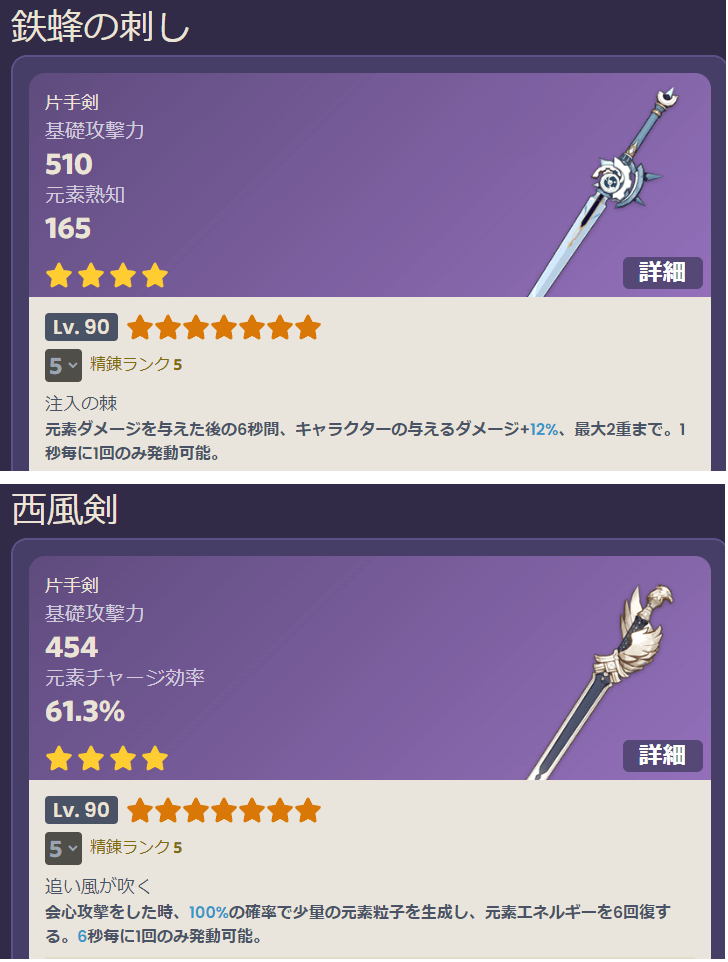 楓原万葉 万葉 かずは 鉄峰の刺し 西風剣 ビルド 比較 武器 原神 げんしん 元素チャージ効率 元素熟知