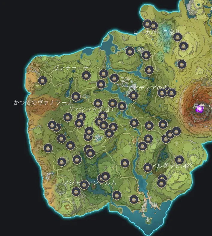アランナラ 位置 全部 テイワットマップ 原神 げんしん
